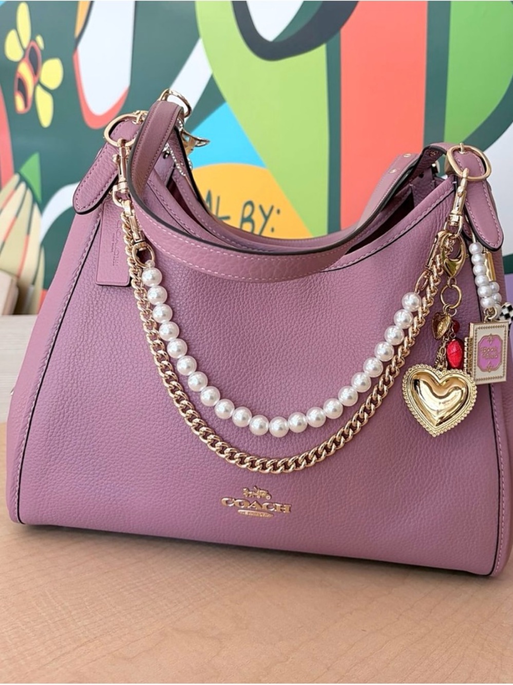 Coach Pink Pearl-Accent Shoulder Bag with Gold Hardware